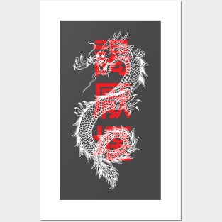 Asian Dragon With Characters Design Posters and Art